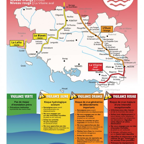 Vigilance crue jaune orange et rouge sur le Morbihan